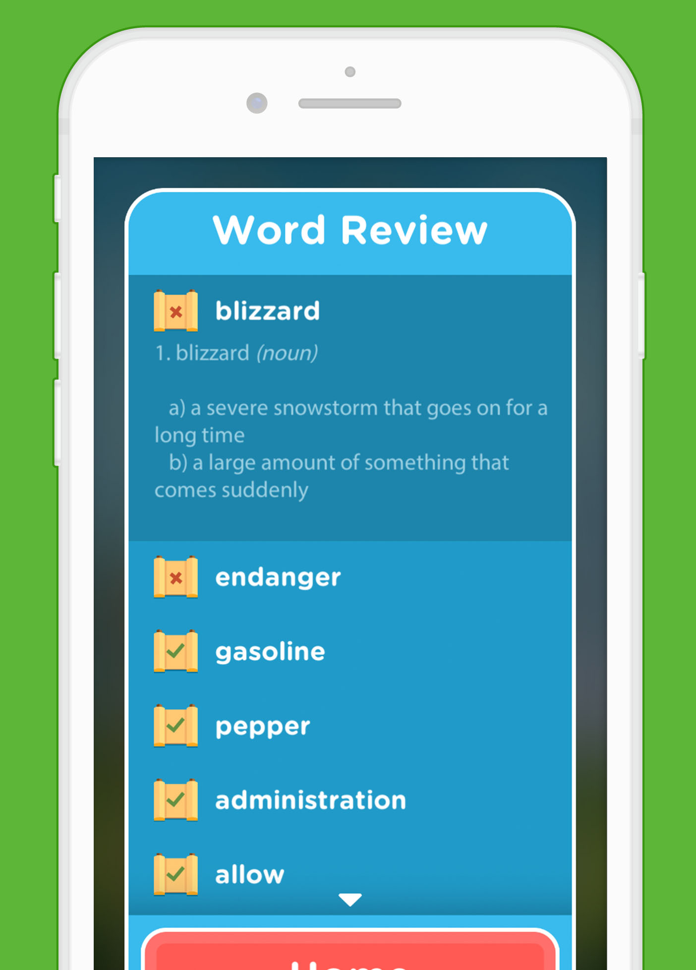 Word Review Screen